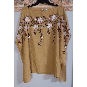 Jovie One Size Mustard Embroidered Boho Minimalist Floral Casual Travel Top